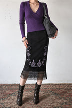 Floral Motif Fringe Hem Skirts