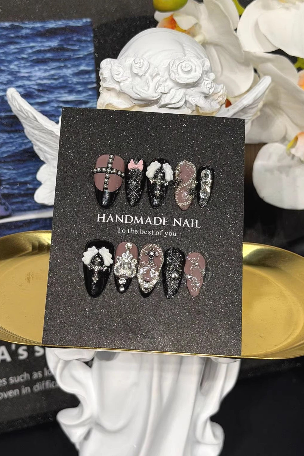 Gothic Angel Cross Press On Nails