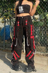 Contrast Color Studded Tactical Pant