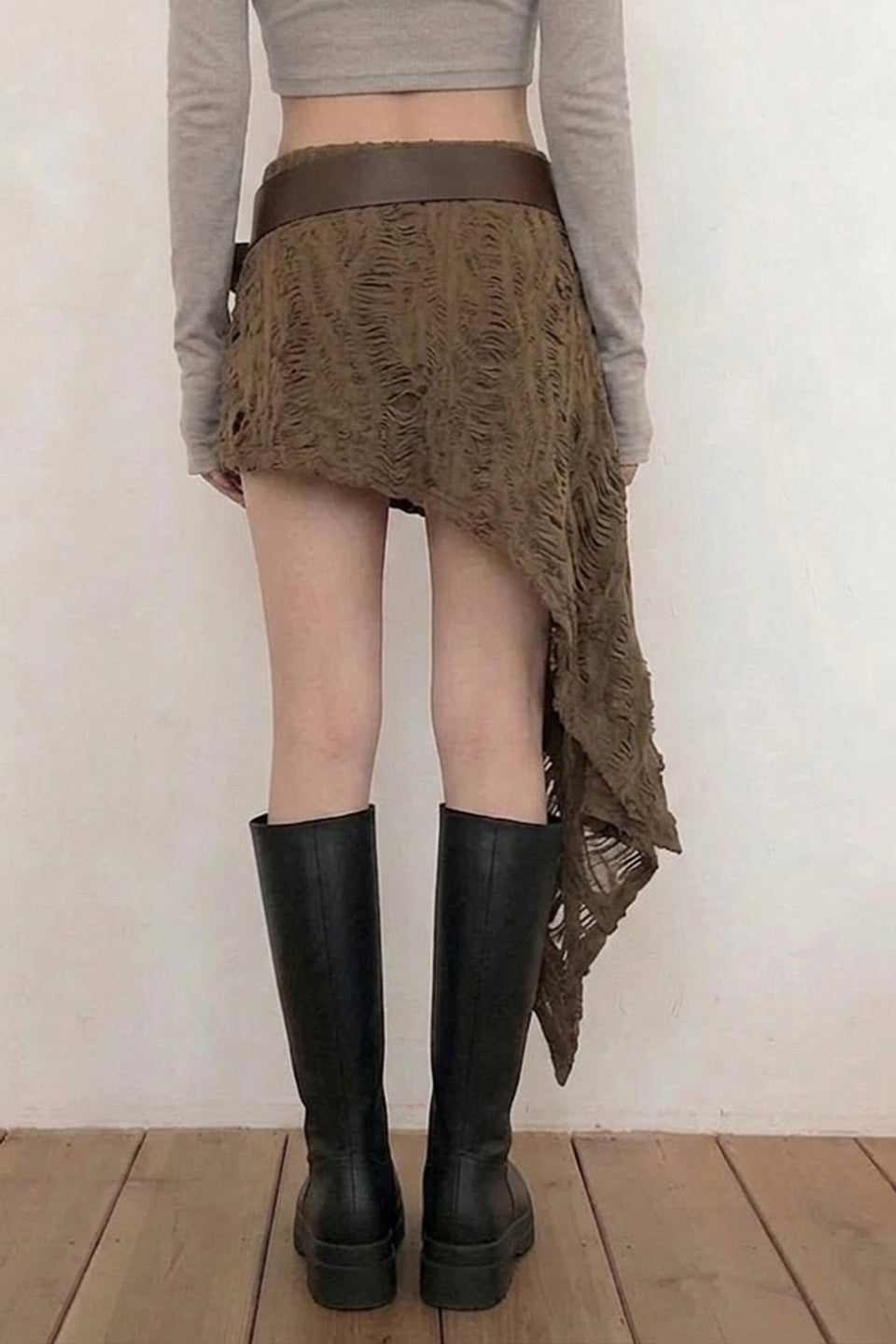 Textured Asymmetric Draped Mini Skirts