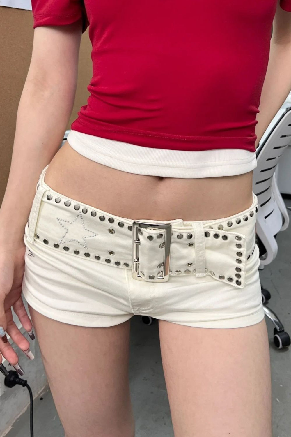 Millennium Rivet Belt Denim Shorts
