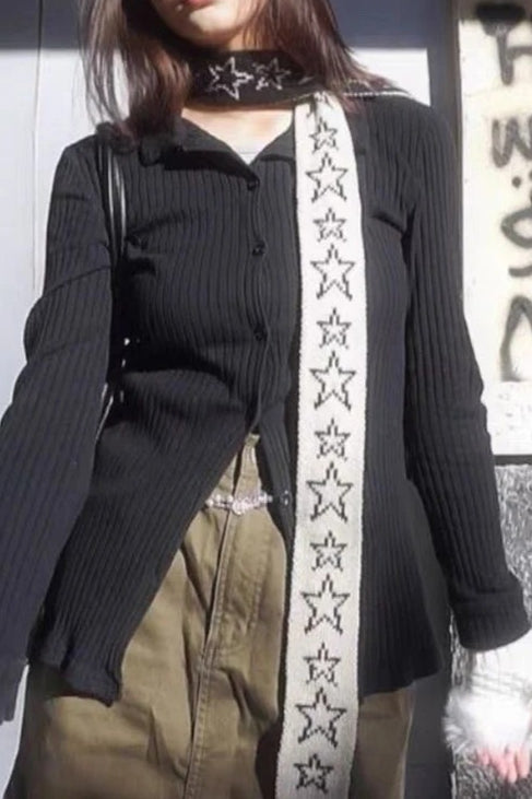 Star Pattern Jacquard Knitted Harajuku Punk Gothic Warm Scarf Main image