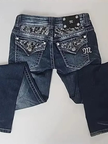 Edgy Y2K Vintage Sequin Low-Rise Denim Pants Main image