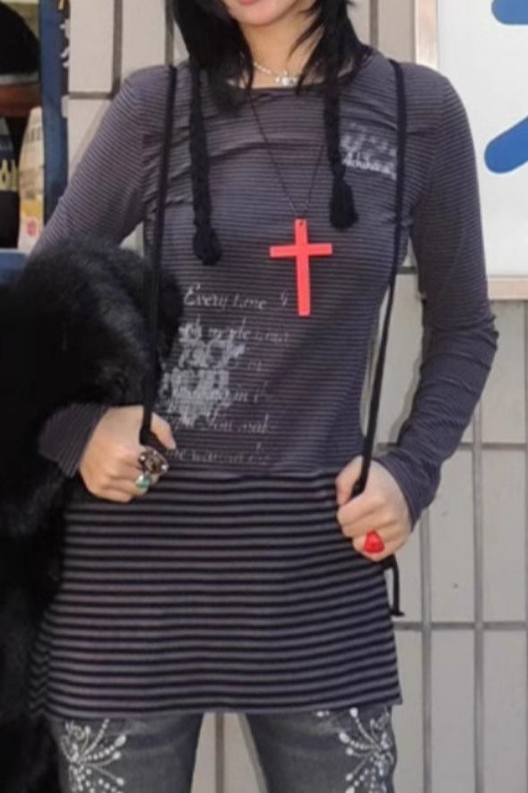 Y2k Punk Striped Long Sleeve Knit Top Secondary image