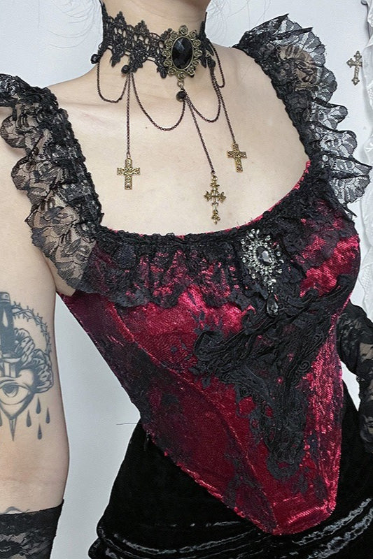 Burgundy Floral Lace Corset Style Top Main image