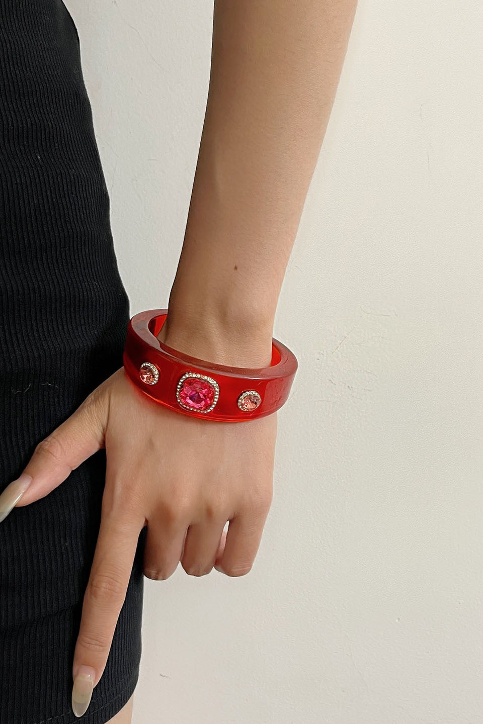 Rhinestone Resin Round Open Bracelet