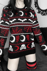 Gothic Moon Skull Pattern Loose Long Sleeve Knit Sweater