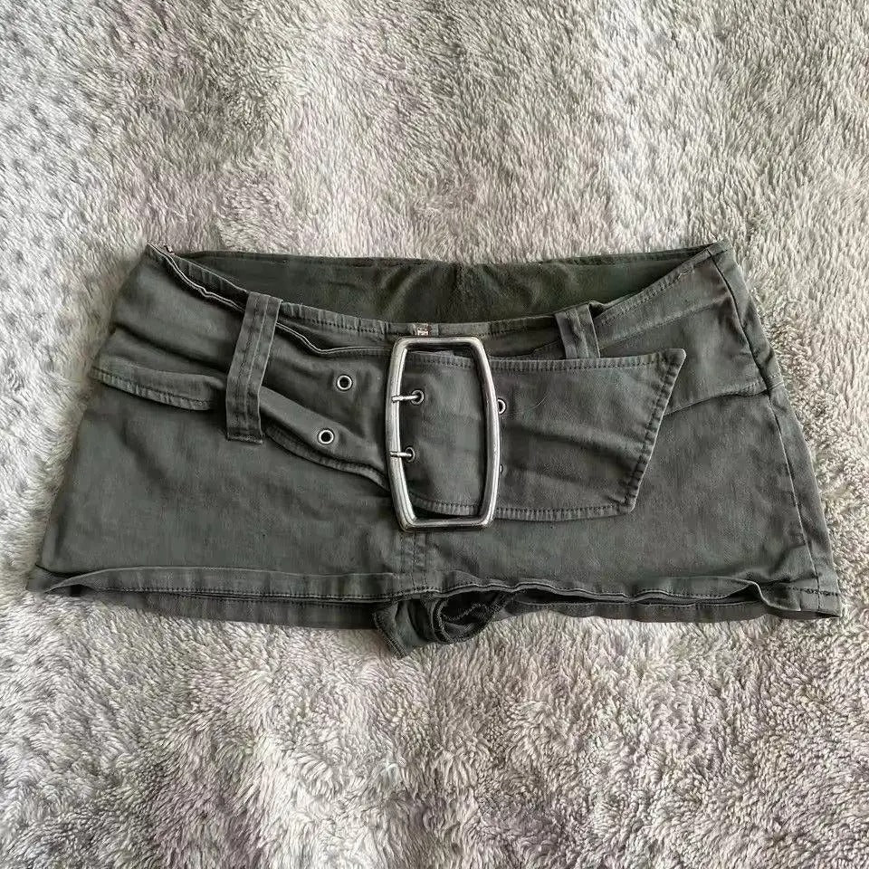 Army Green Low Rise Mini Denim Skirt Main image