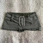 Army Green Low Rise Mini Denim Skirt
