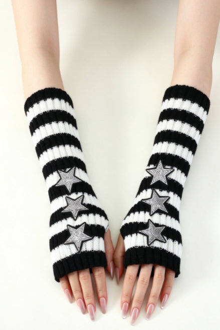 Star Motif Ribbed Fingerless Gloves Secondary image