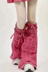 Gothic Punk Cross Denim Knee High Tights