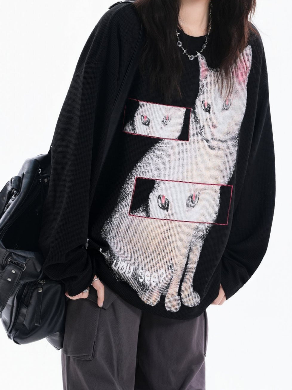 Y2K Goth Cat Print Oversized Knit Top Secondary image