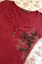 Y2K Millennium Butterfly Print Slim Fit T-shirt