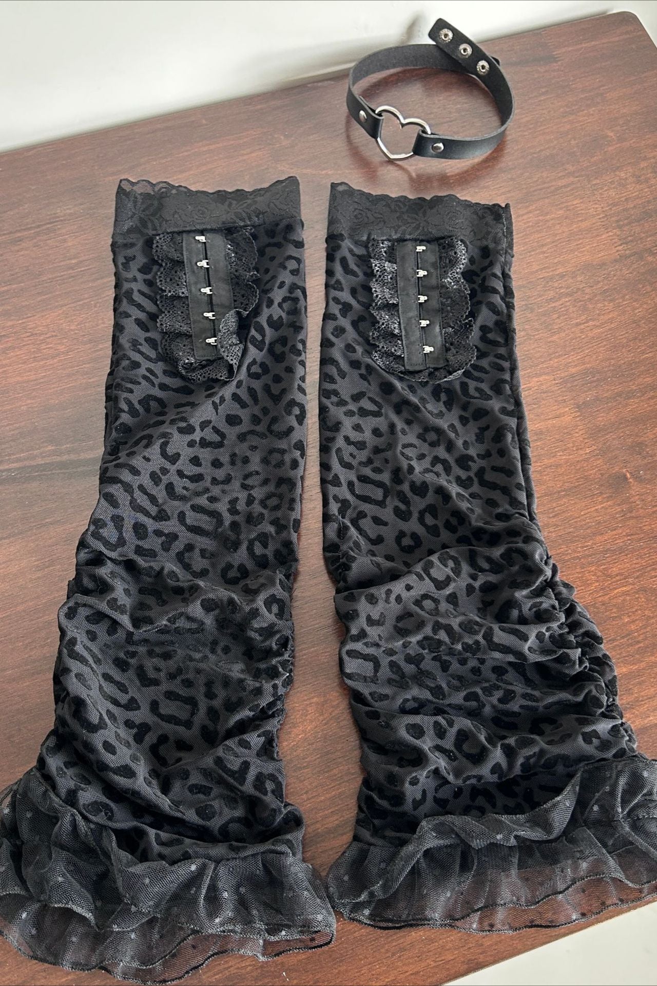 Y2K Leopard Mesh Slim Calf Leg Warmers