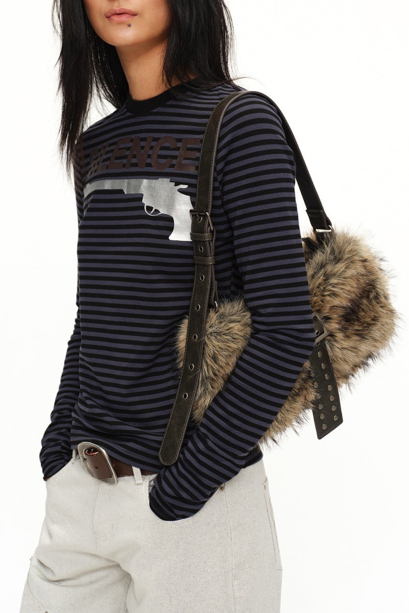 Fluffy Studded Buckle Shoulder Bags