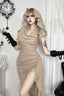Khaki Gothic Cowl Neck Slit Maxi Dress