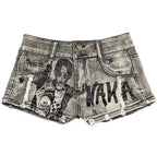 Edgy Y2K Graffiti Distressed Denim Shorts