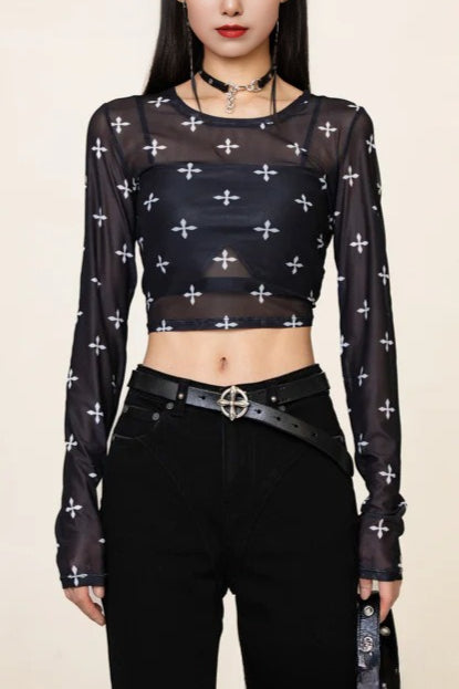 Sexy Slim Fit Mesh Long Sleeve Mesh Top Main image