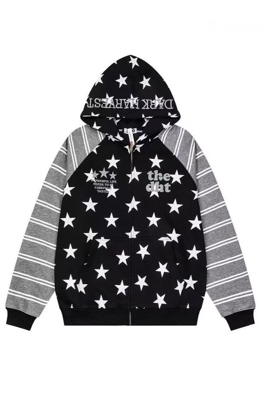 Star Body Stripe Sleeve Hoodies