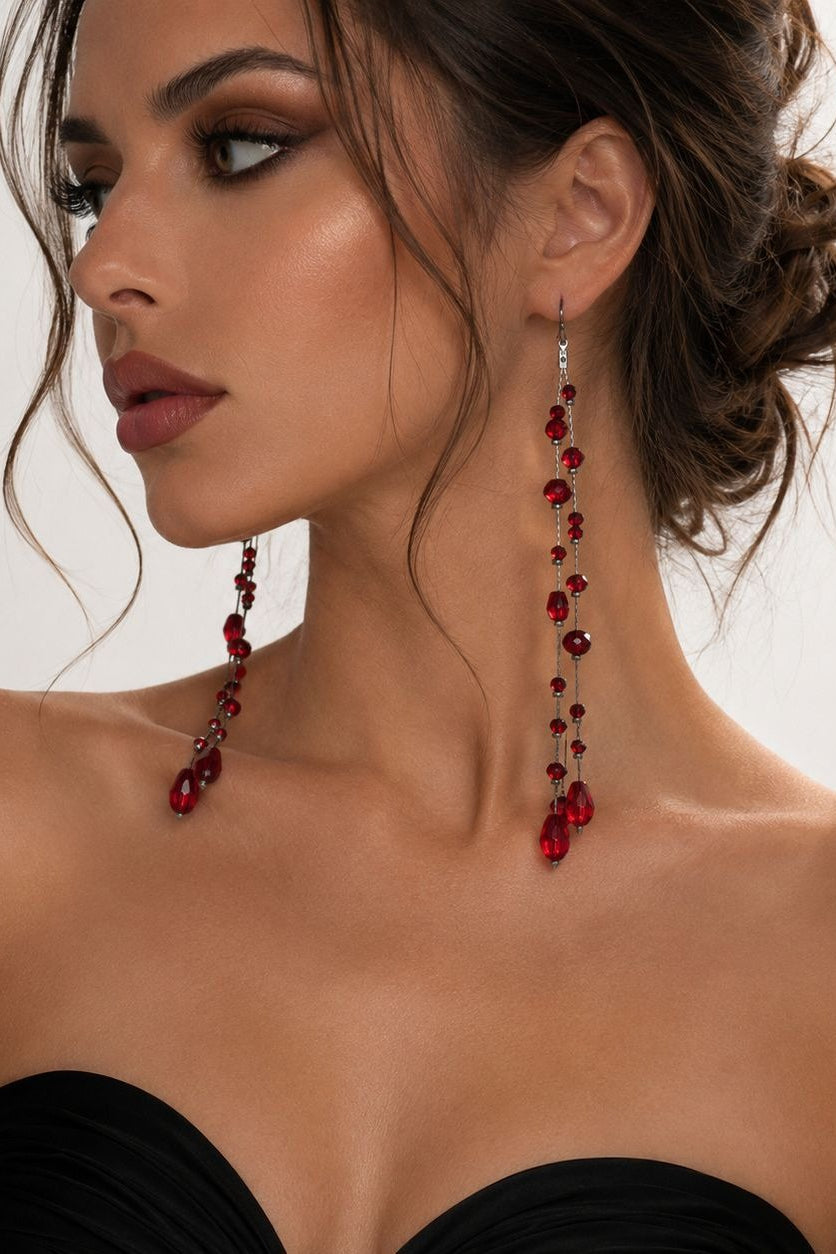 Long Beaded Chain Drop Earrings Secondary image