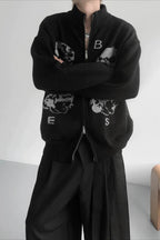 Portrait Graphic Double Zip Cardigans