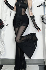 Dark Gothic Mesh Splice Flare Pants