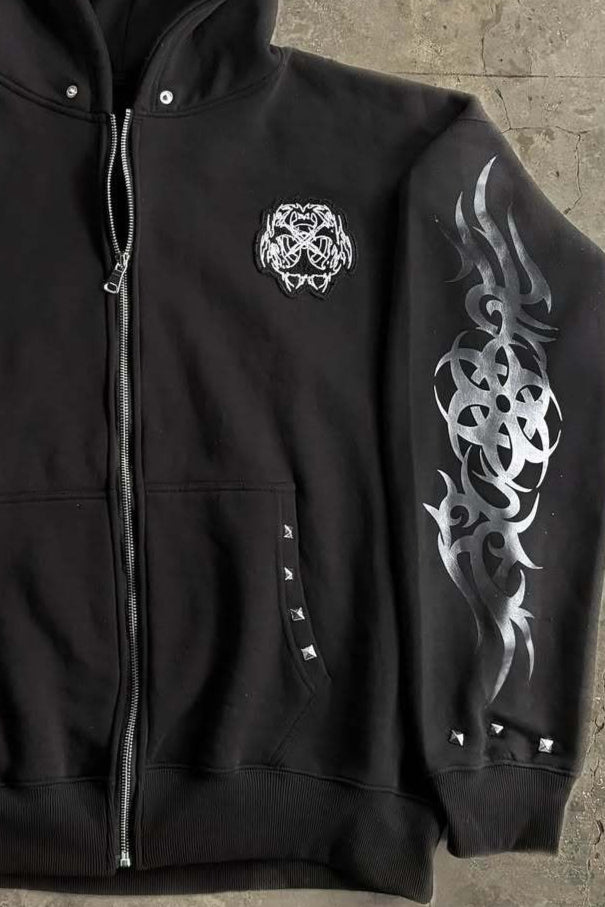 Tribal Sleeve Fur Trim Zip Hoodie Secondary image