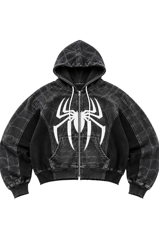 Spider Graphic Contrast Panel Hoodies