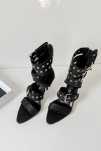 Studded Buckle Mid-Heel Sandals