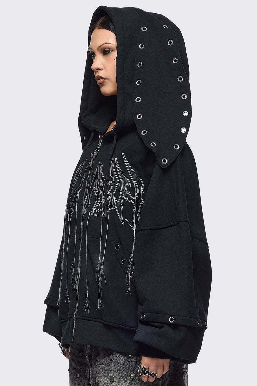 Eyelet Rabbit Ear Zip Hoodies