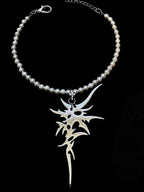 Cyber Gothic Thorn Pearl Necklace