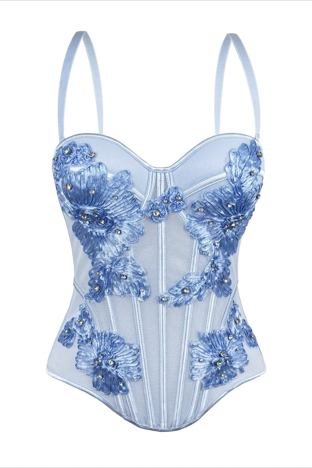 Floral Applique Beaded Strap Corsets