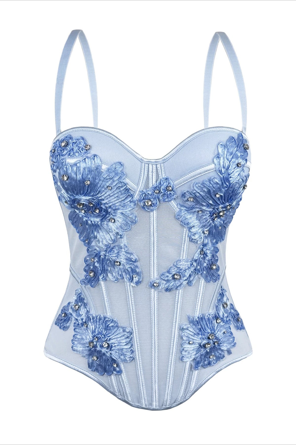 Floral Applique Beaded Strap Corsets