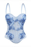 Floral Applique Beaded Strap Corsets