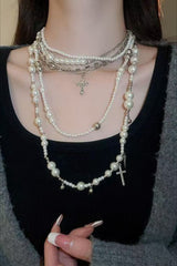 Gothic Vintage Hanging Pearl Mixed Gem Layering Necklace