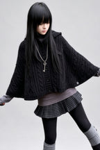 Cable Knit Hooded Cape Sweaters