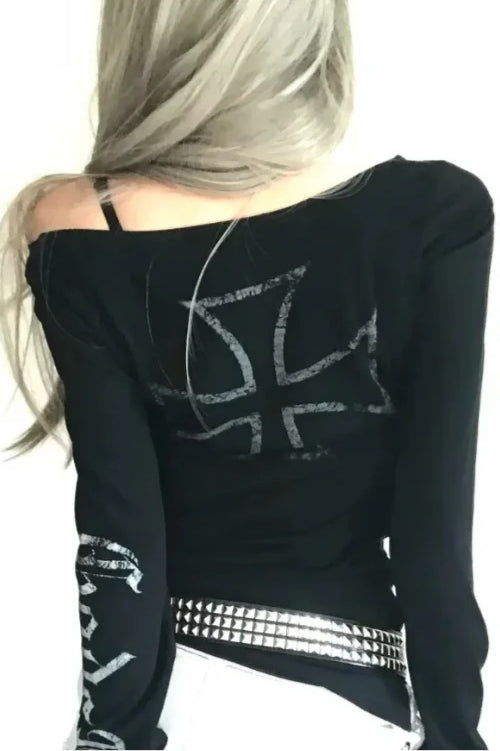 Y2K Dark American U-shaped Knit Top
