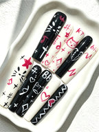 Retro Graffiti Extra Long Pipe Press On Nails