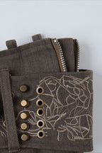 Washed Denim Studded Pleated Skort