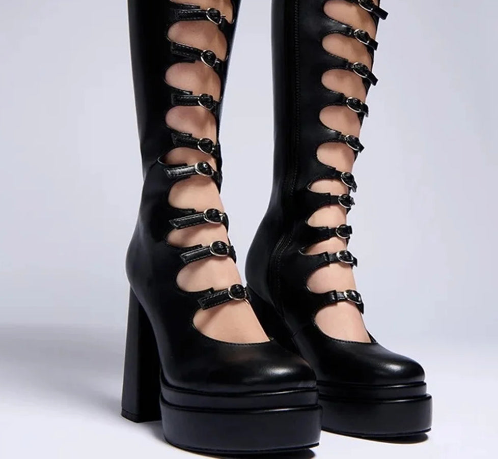 Gullick Black Platform Knee High Gothic Boot Main image