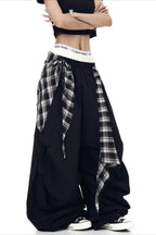 Plaid Accent Layered Wide Pants