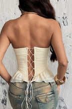 Apricot Ruffled Strapless Lace Up Corset