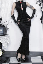 Dark Gothic Vintage Rhinestone Velvet Maxi Dress