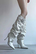 Slouch Shaft Buckle Pointed Boots