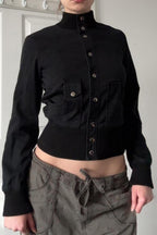 Cropped Stand Collar Button Jackets