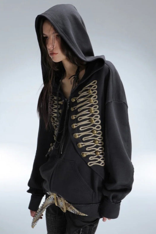GothicPunkMetal Detail Zip-Up Hoodie Main image