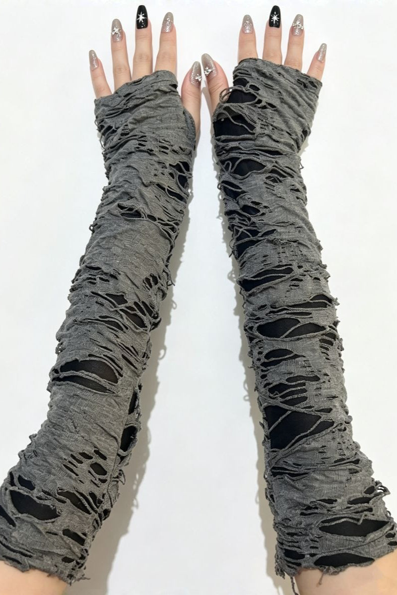 Layered Torn Texture Fingerless Gloves