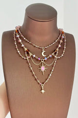 Retro Layered Inlaid Gemstone Metallic Necklace