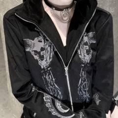 Printed Hooded Zipper Jacket