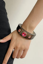 Rhinestone Resin Round Open Bracelet